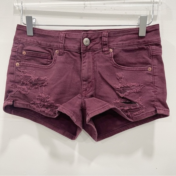 American Eagle Shortie Shorts Distressed Size 6 Red Cutoff - Picture 1 of 9